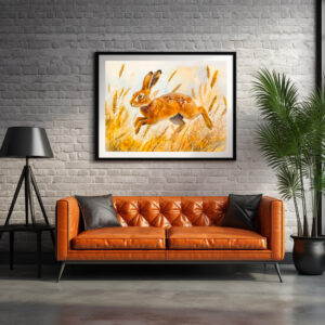 Poster: Hare in a cornfield watercolor painting
