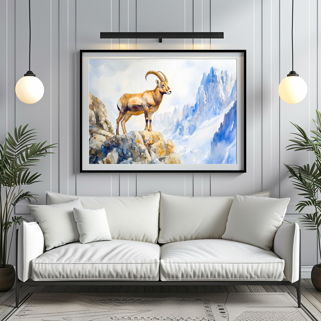 Poster: Ibex in the Alps watercolor painting - immagine 2