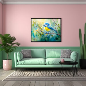 Poster: Blue tit on a branch watercolor painting
