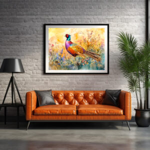 Poster: Pheasant on a meadow watercolor painting