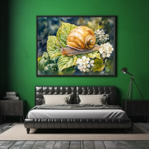 Poster: Snail on dogwood bush watercolor painting
