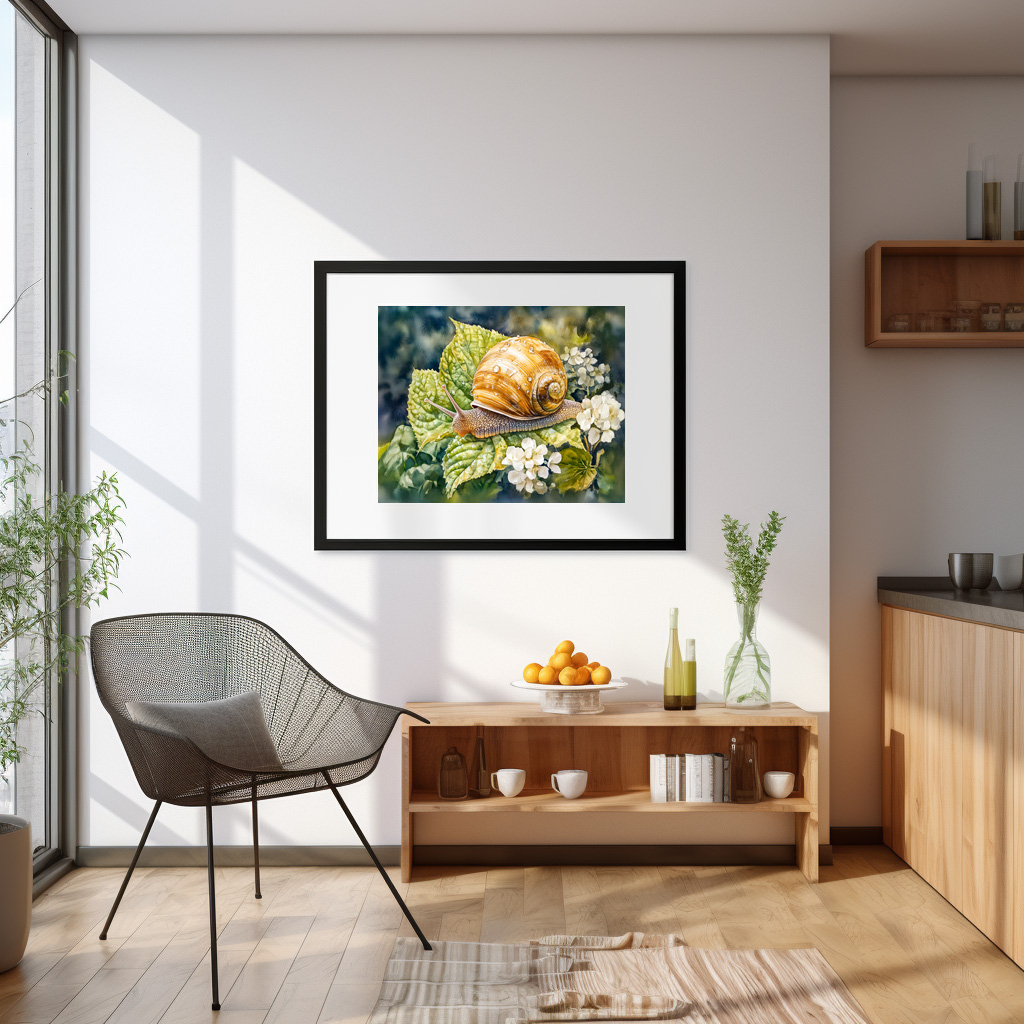 Poster: Snail on dogwood bush watercolor painting – Bild 2