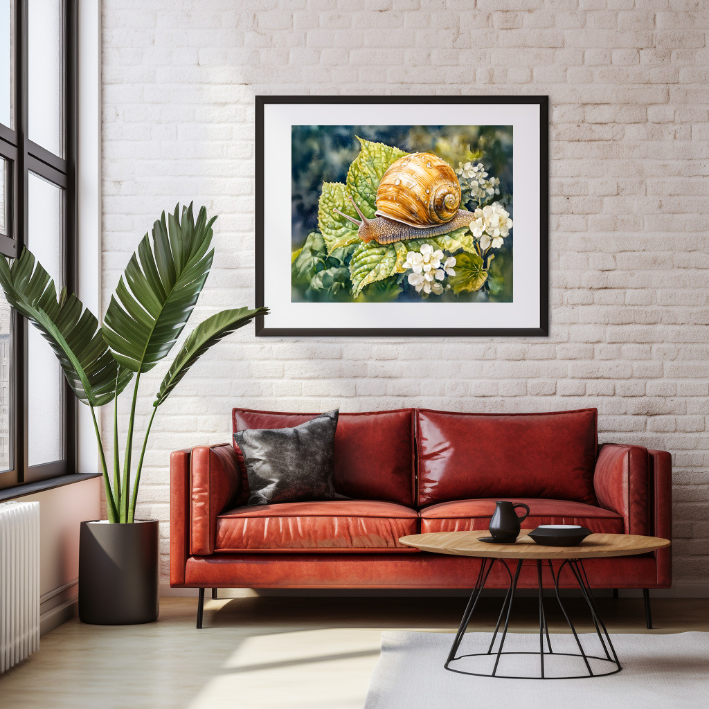 Poster: Snail on dogwood bush watercolor painting – Bild 3