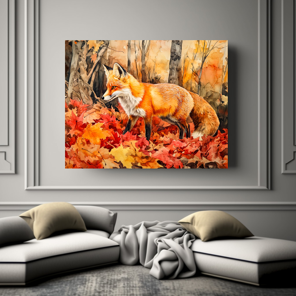 Poster: Fox in autumn forest watercolor painting – Bild 2