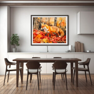 Poster: Fox in autumn forest watercolor painting