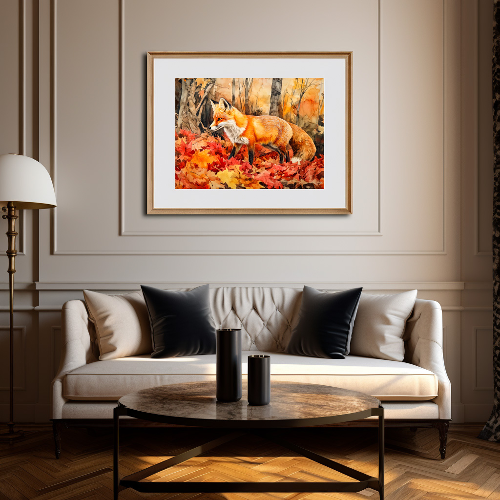 Poster: Fox in autumn forest watercolor painting – Bild 3