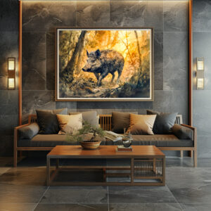 Poster: Wild boar in forest watercolor painting