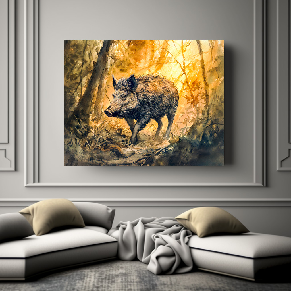Poster: Wild boar in forest watercolor painting – Bild 2