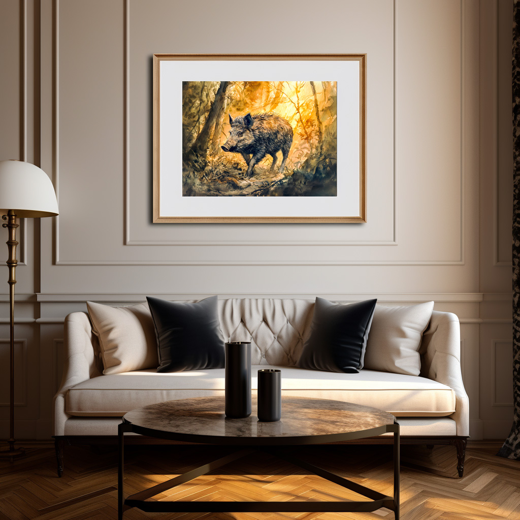 Poster: Wild boar in forest watercolor painting – Bild 3
