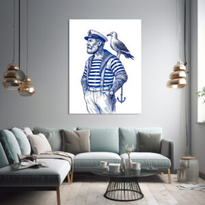 Poster: Vintage Illustration of a Sailor with a Seagull on His Shoulder