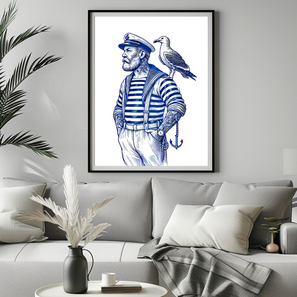 Poster: Vintage Illustration of a Sailor with a Seagull on His Shoulder – Bild 2