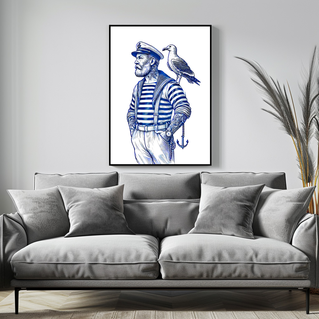 Poster: Vintage Illustration of a Sailor with a Seagull on His Shoulder – Bild 3