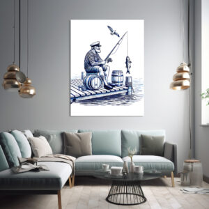 Poster: Vintage Illustration of a Sailor Sitting on a Pier Fishing