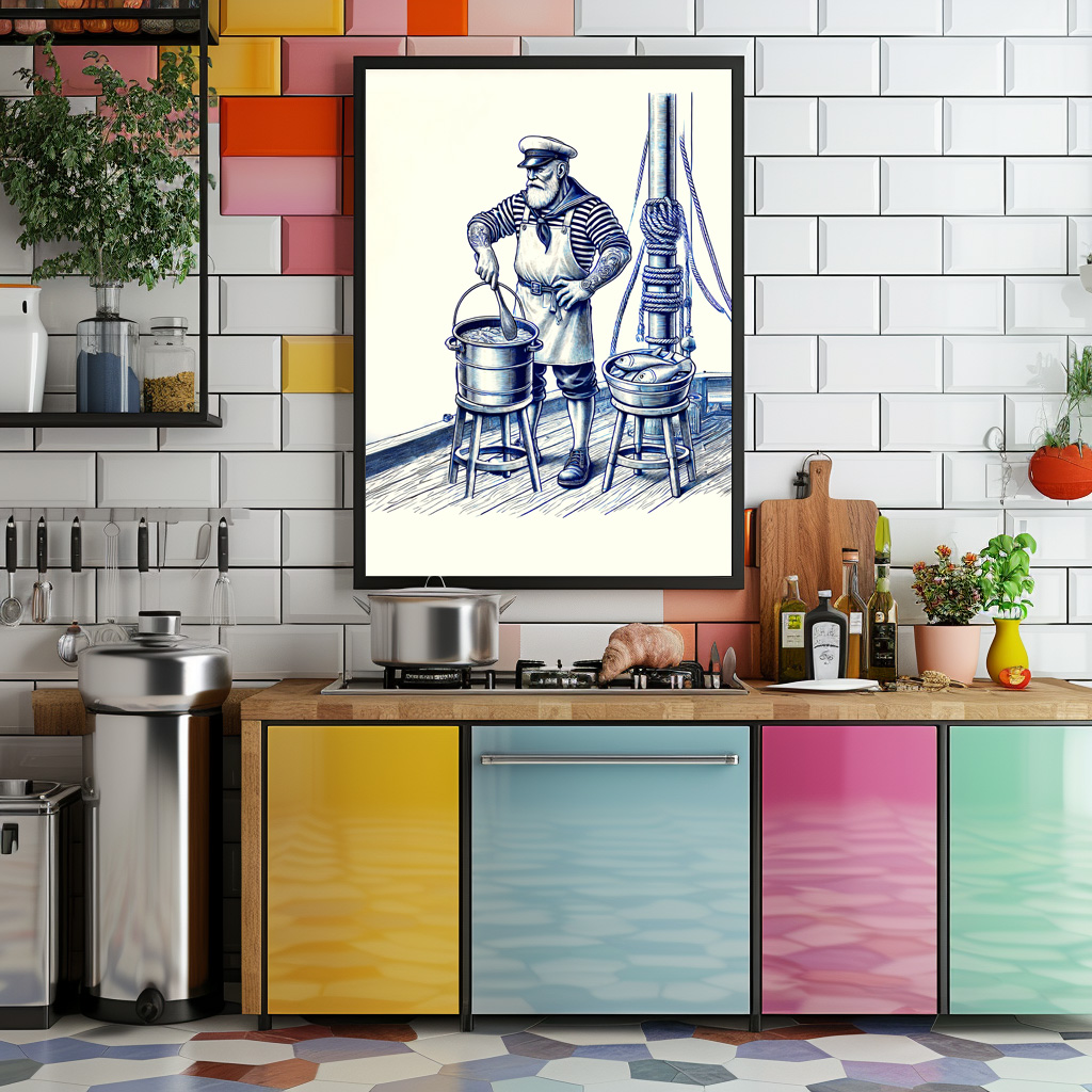 Poster: Vintage Illustration of a Sailor Cooking Fish Soup – Bild 2