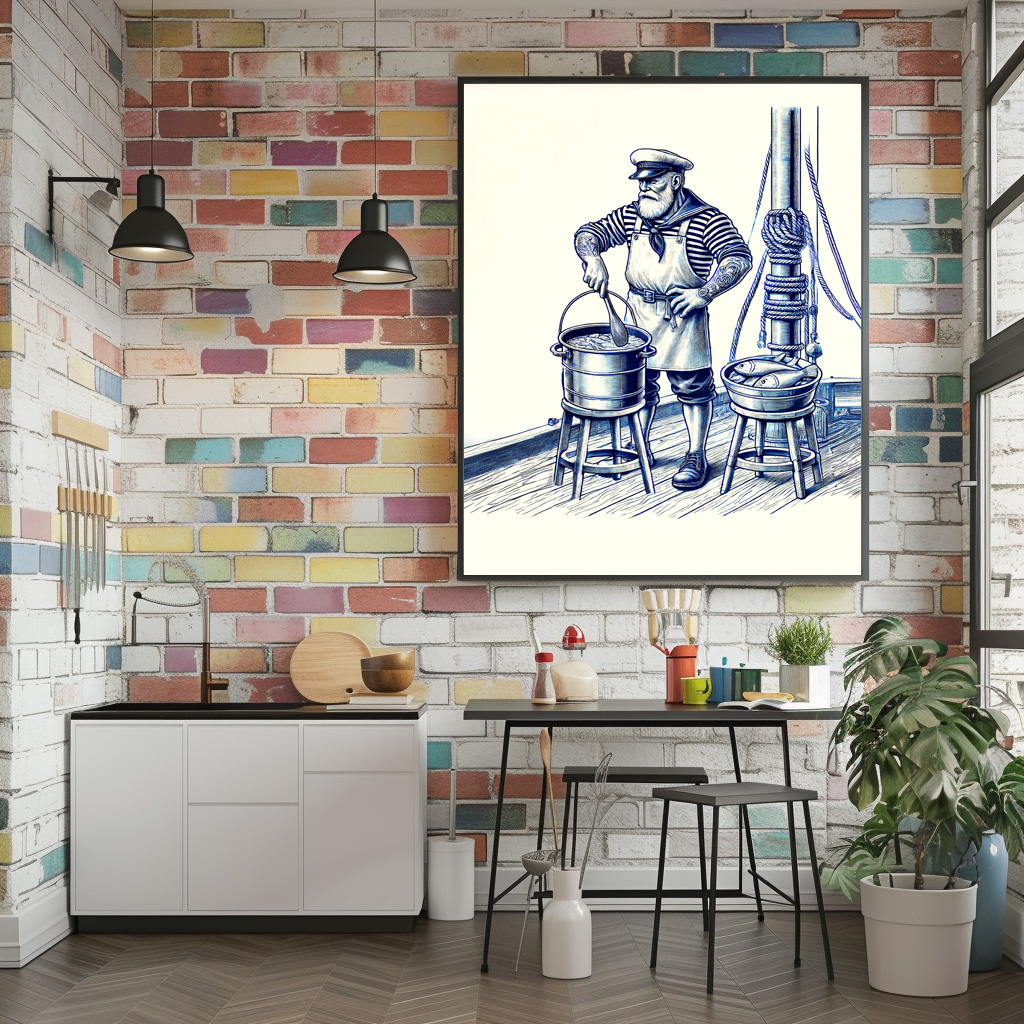 Poster: Vintage Illustration of a Sailor Cooking Fish Soup