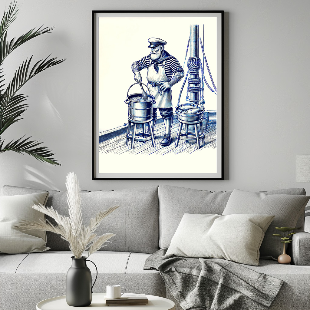 Poster: Vintage Illustration of a Sailor Cooking Fish Soup – Bild 3