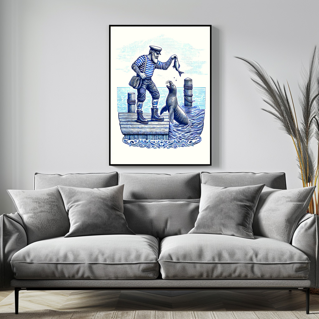 Poster: Vintage Illustration of a Matron Feeding a Seal at the Pier – Bild 3