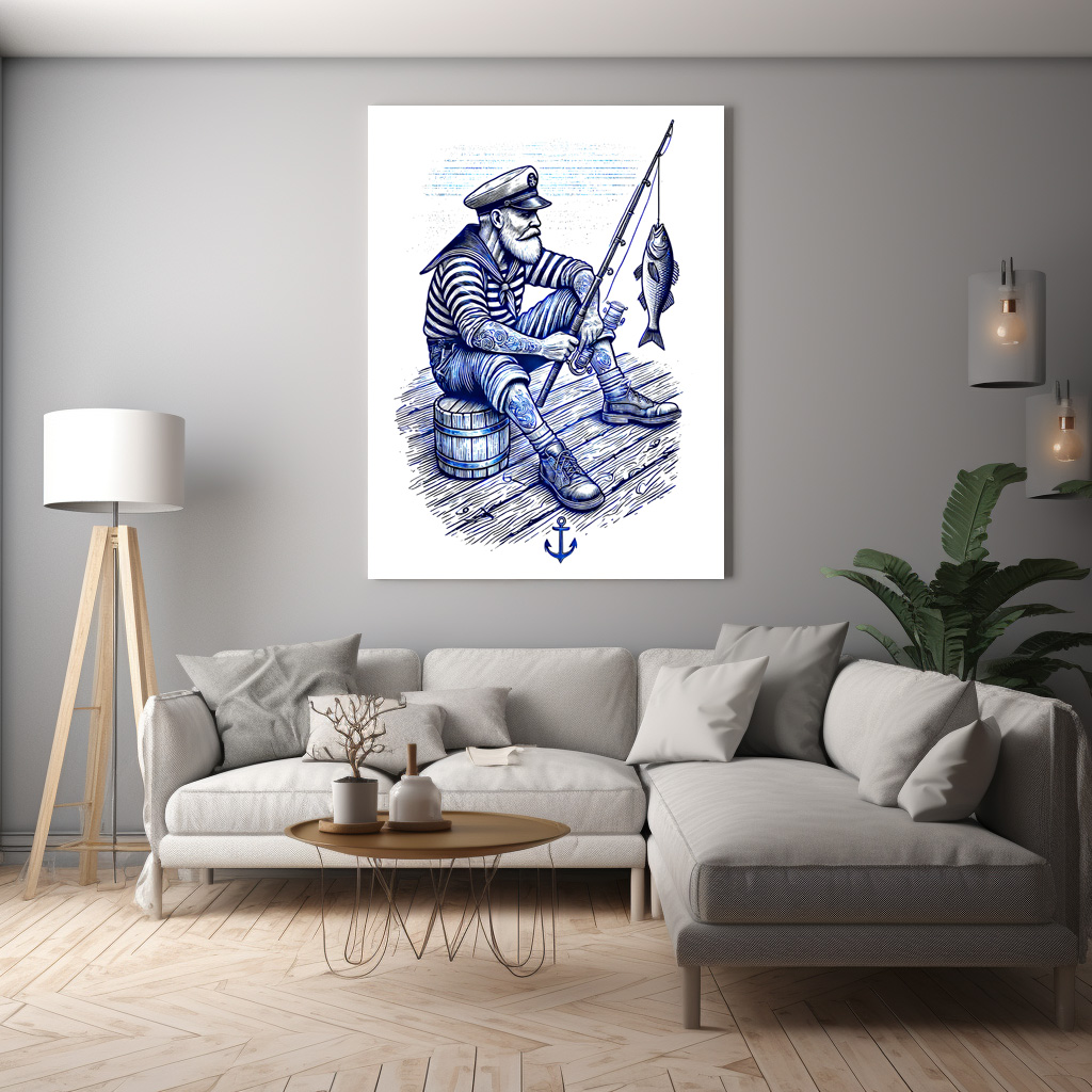 Poster: Vintage Illustration of a Nostalgic Sailor Fishing – Image 2