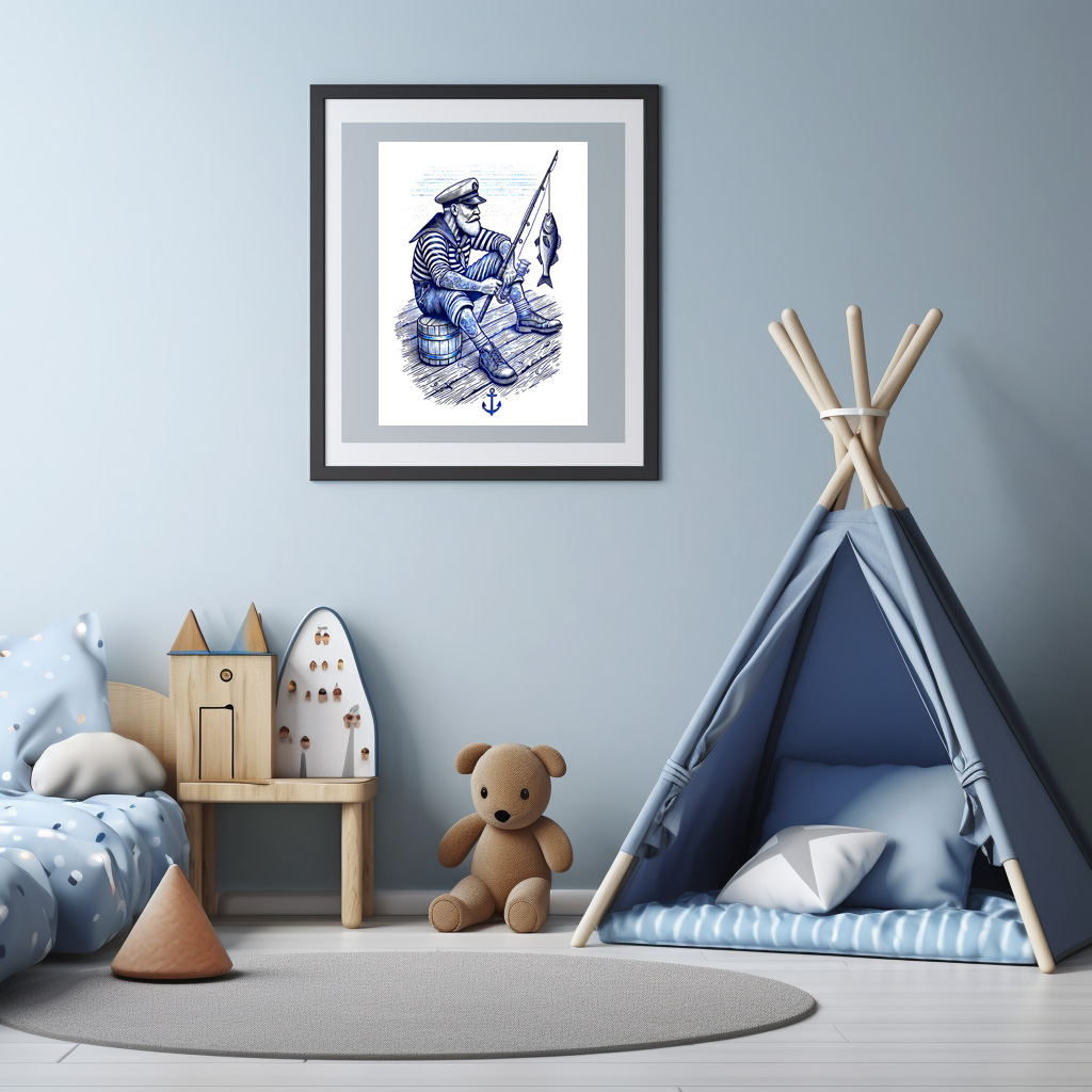 Poster: Vintage Illustration of a Nostalgic Sailor Fishing – Image 3