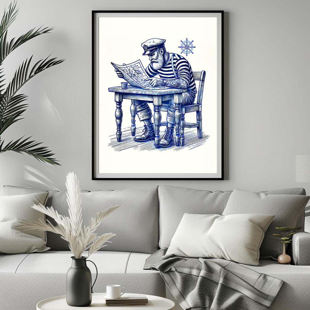 Poster: Vintage Illustration of a Sailor Reading a Newspaper at the Table - Image 2