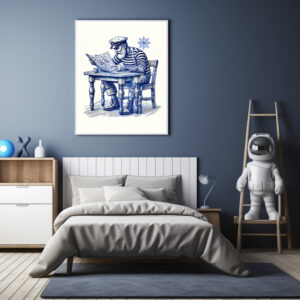 Poster: Vintage Illustration of a Sailor Reading a Newspaper at the Table