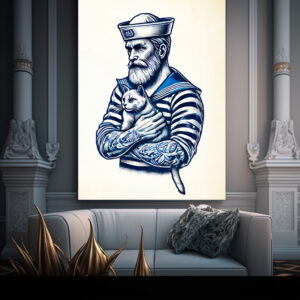 Poster: Vintage Illustration of a Sailor Holding a Cat on His Arm