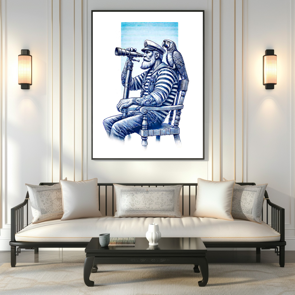 Poster: Vintage Illustration of a Sailor with Binoculars and a Parrot – Image 2