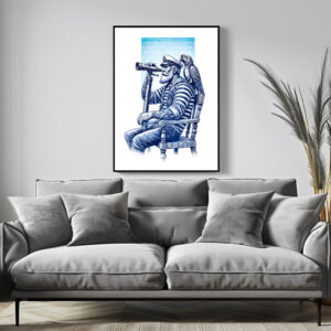 Poster: Vintage Illustration of a Sailor with Binoculars and a Parrot