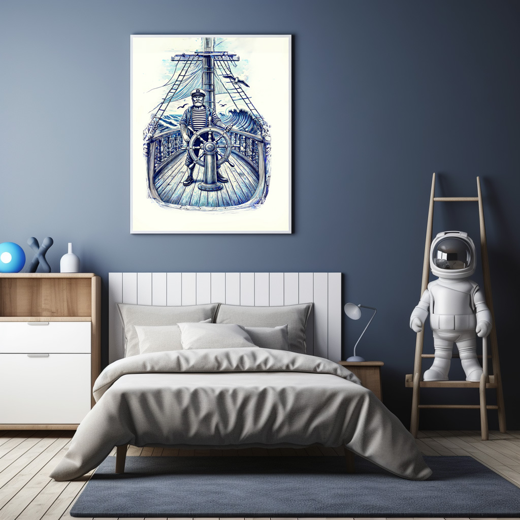 Poster: Vintage Illustration of a Sailor at the Helm of a Sailing Ship – Image 2