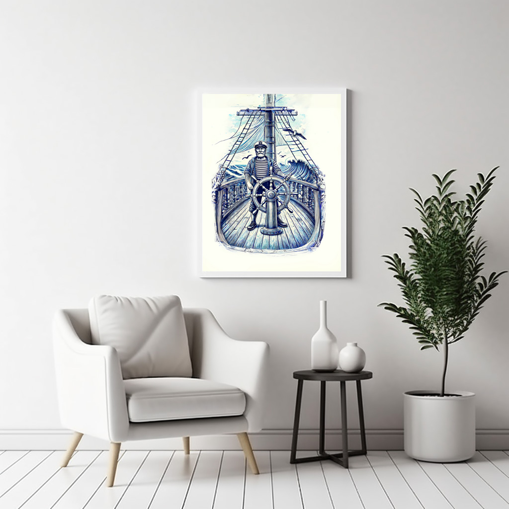 Poster: Vintage Illustration of a Sailor at the Helm of a Sailing Ship – Image 3