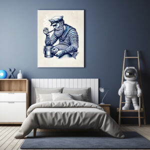 Poster: Vintage Illustration of a Sailor with a Pipe and Fish Under His Arm