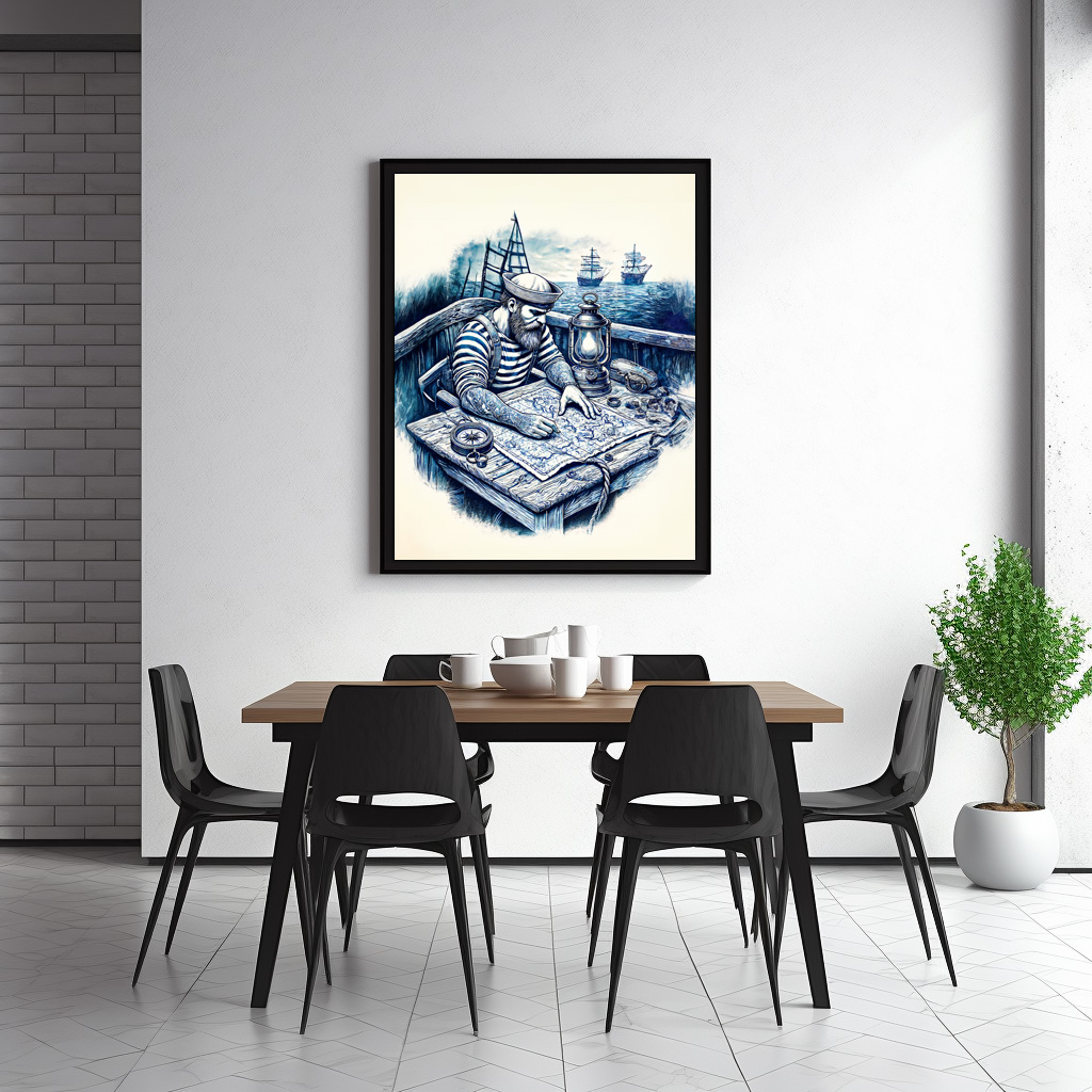 Poster: Vintage Illustration of a Sailor Reading a Nautical Map on the Ship’s Deck - Imagen 3