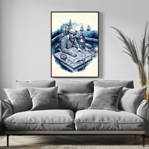 Poster: Vintage Illustration of a Sailor Reading a Nautical Map on the Ship’s Deck