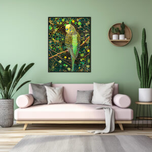 Poster: Budgerigar in Aborigine Dot Art Style