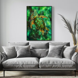 Poster: Green Sea Turtle in Aborigine Dot Art Style