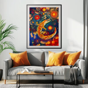 Poster: Crocodile in Aborigine Dot Art Style