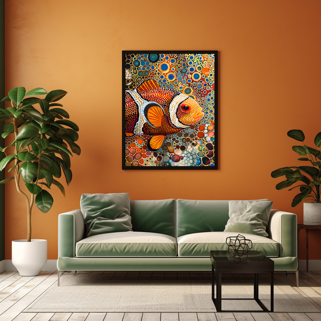 Poster: Clownfish in Aborigine Dot Art Style
