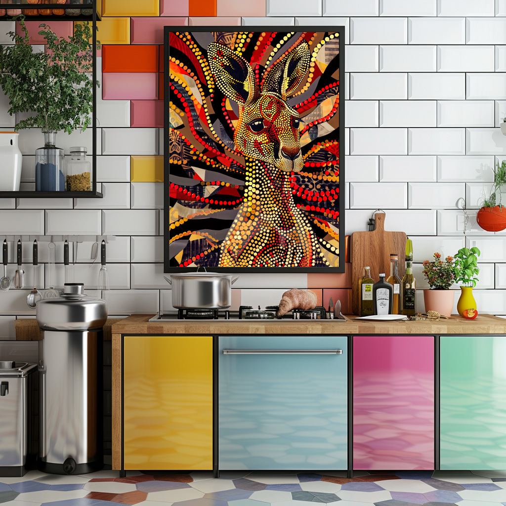 Poster: Red Kangaroo in Aborigine Dot Art Style - Image 2