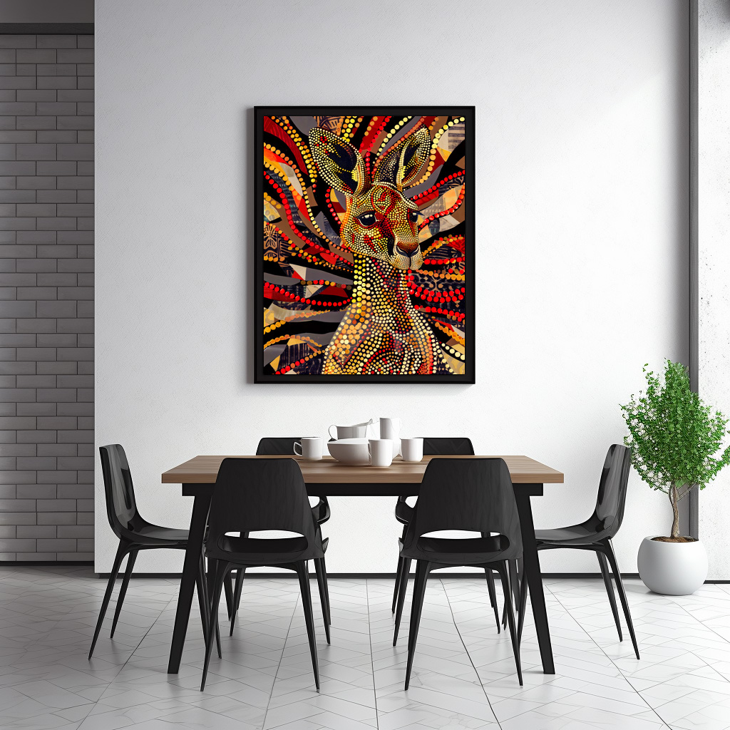 Poster: Red Kangaroo in Aborigine Dot Art Style - Image 3