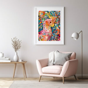 Poster: Pink Cockatoo in Aborigine Dot Art Style