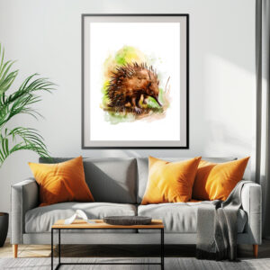 Poster: Watercolor Echidna in Natural Setting