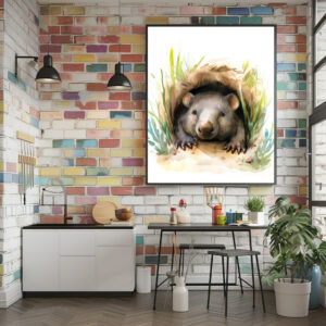 Poster: Watercolor Wombat Peeking from Burrow