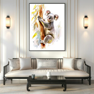 Poster: Watercolor Koala Climbing Eucalyptus