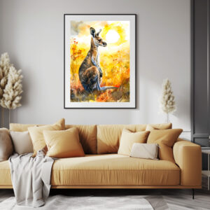 Poster: Watercolor Kangaroo at Sunset