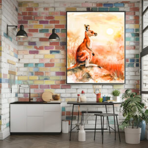 Poster: Watercolor Kangaroo at Sunset II