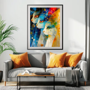 Poster: Abstract Cat Portrait Amidst Galactic Wonders