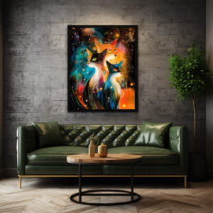 Poster: Abstract Cat Portrait Amidst Galactic Wonders