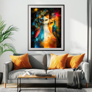 Poster: Cosmic Cat Art with Stellar Background