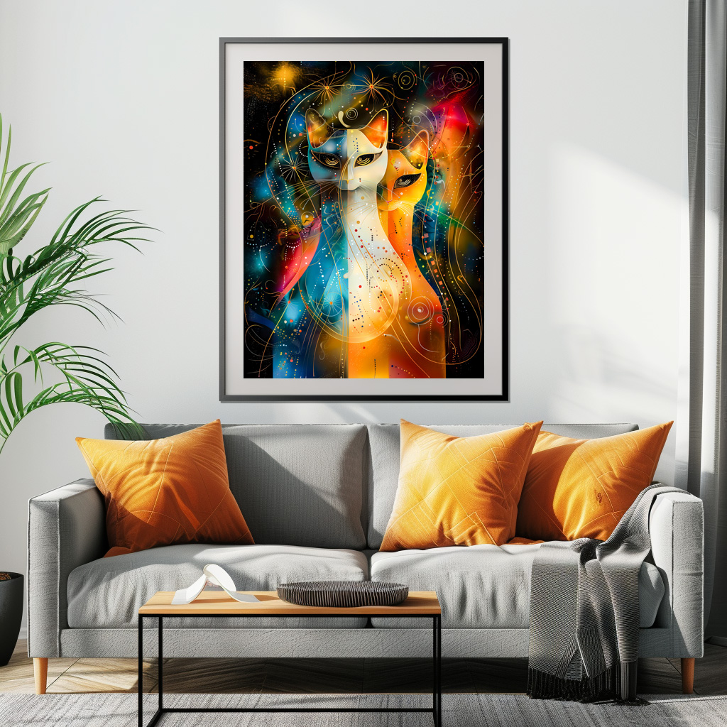 Poster: Cosmic Cat Art with Stellar Background
