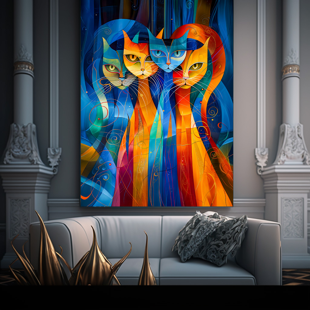 Poster: Abstract Cat Portrait Amidst Galactic Wonders